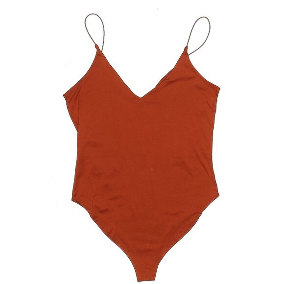 Gaze Spaghetti Strap Sleeveless Rust Orange Plunging V-Neck Bodysuit sz S EUC - Picture 2 of 9